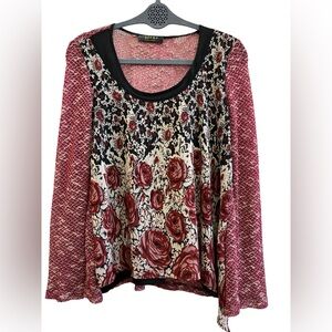 Poeme by Citron Mixed Print Rose Top Made in USA Artwear Boho Lagenlook Indie
